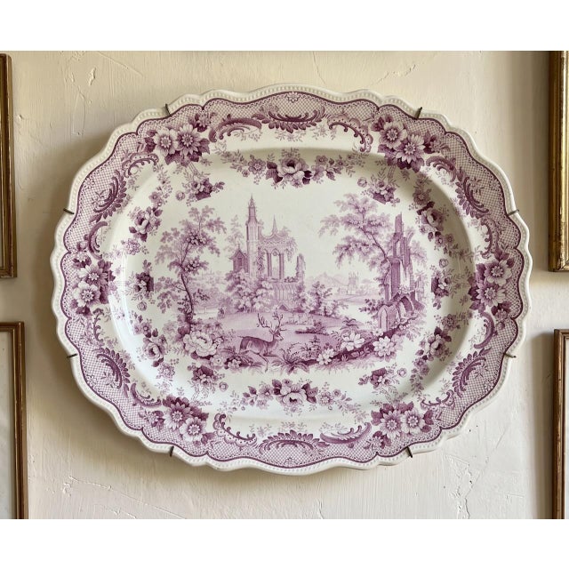 Large Antique English Mulberry Transferware Wall Platter by Thomas Fell & Co., 1840 For Sale - Image 13 of 13