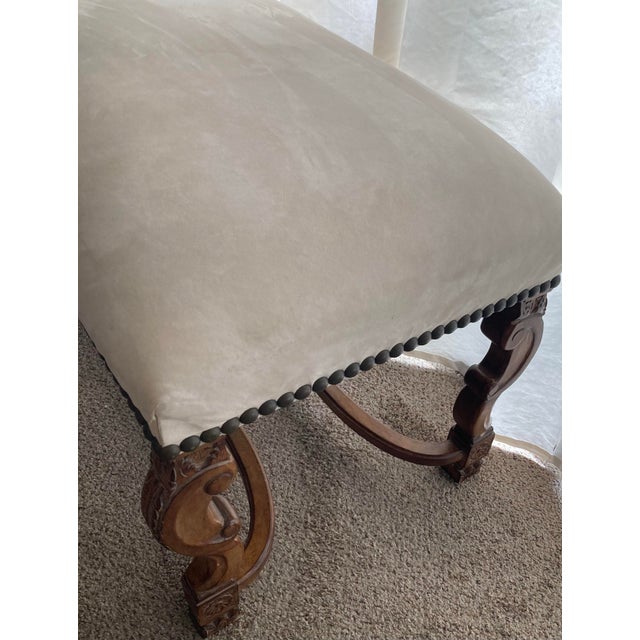 Kreiss Collection Original Beige Gorgeous Large Ottoman Studded With Wood Legs For Sale - Image 9 of 12