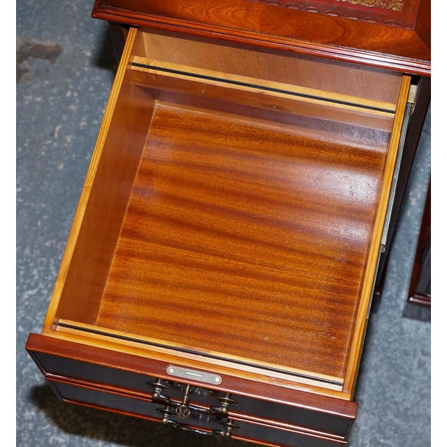 Filling Cabinets in Burgundy Leather and Gold Embossed Top, Set of 2 For Sale - Image 14 of 18