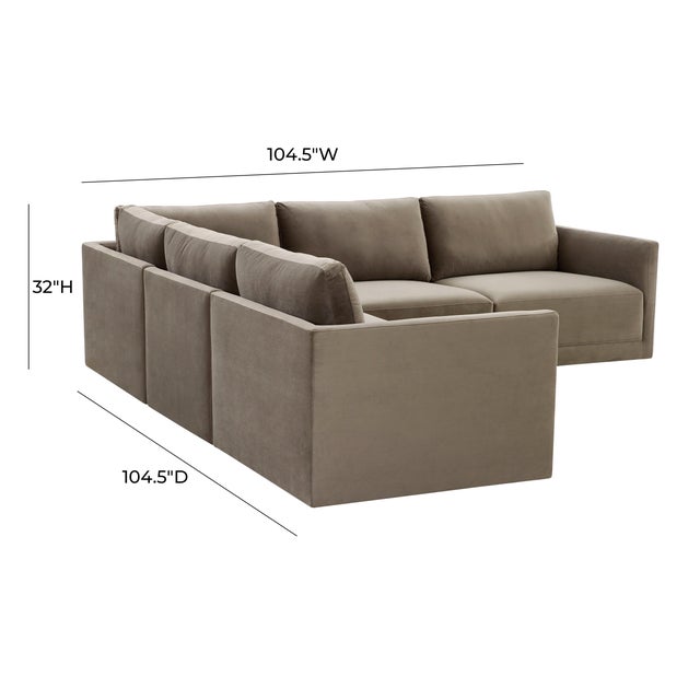 Willow Taupe Modular 5-Piece Performance Velvet L Sectional For Sale In Los Angeles - Image 6 of 7