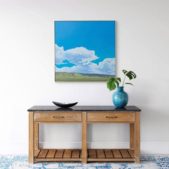 Early 21st Century Kenosha Skies by Michael Magrin | Oil on linen Landscape with blue sky and clouds For Sale - Image 5 of 5