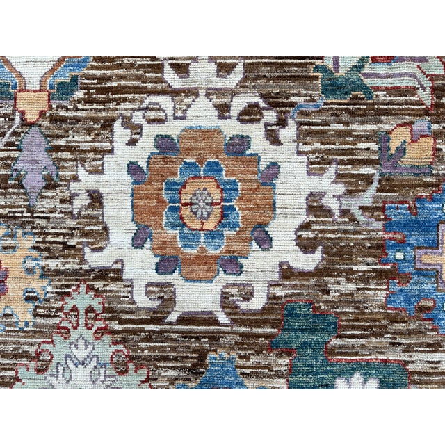 Brown Brown Oushak Wool Rug With Multicolor Floral Design For Sale - Image 8 of 9