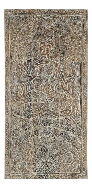 Eclectic Hand Carved Wooden 35" X 72" Tall Buddha Panel Barn Door