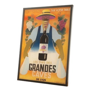 Monumental Original 1950s French Wine Advertising Poster – “Les Vins Des Grandes Caves De Lyon / Caussa” by Cristèn Lyon, Framed For Sale