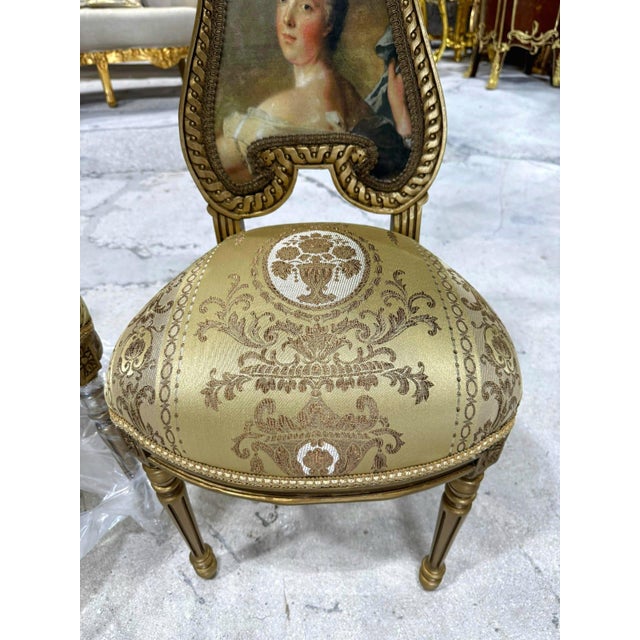 Gold Accent Chair With Lady Portrait – Elegant Baroque Style For Sale - Image 4 of 5