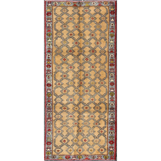 Vintage Turkish Oushak Rug With Golden Tan Field and Repeating Rosette Motif For Sale - Image 9 of 9