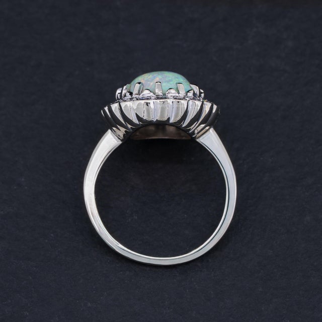 Vintage Australian Opal Diamond Halo Ring 14k White Gold Circa 1910 Size 5.25 For Sale - Image 10 of 11