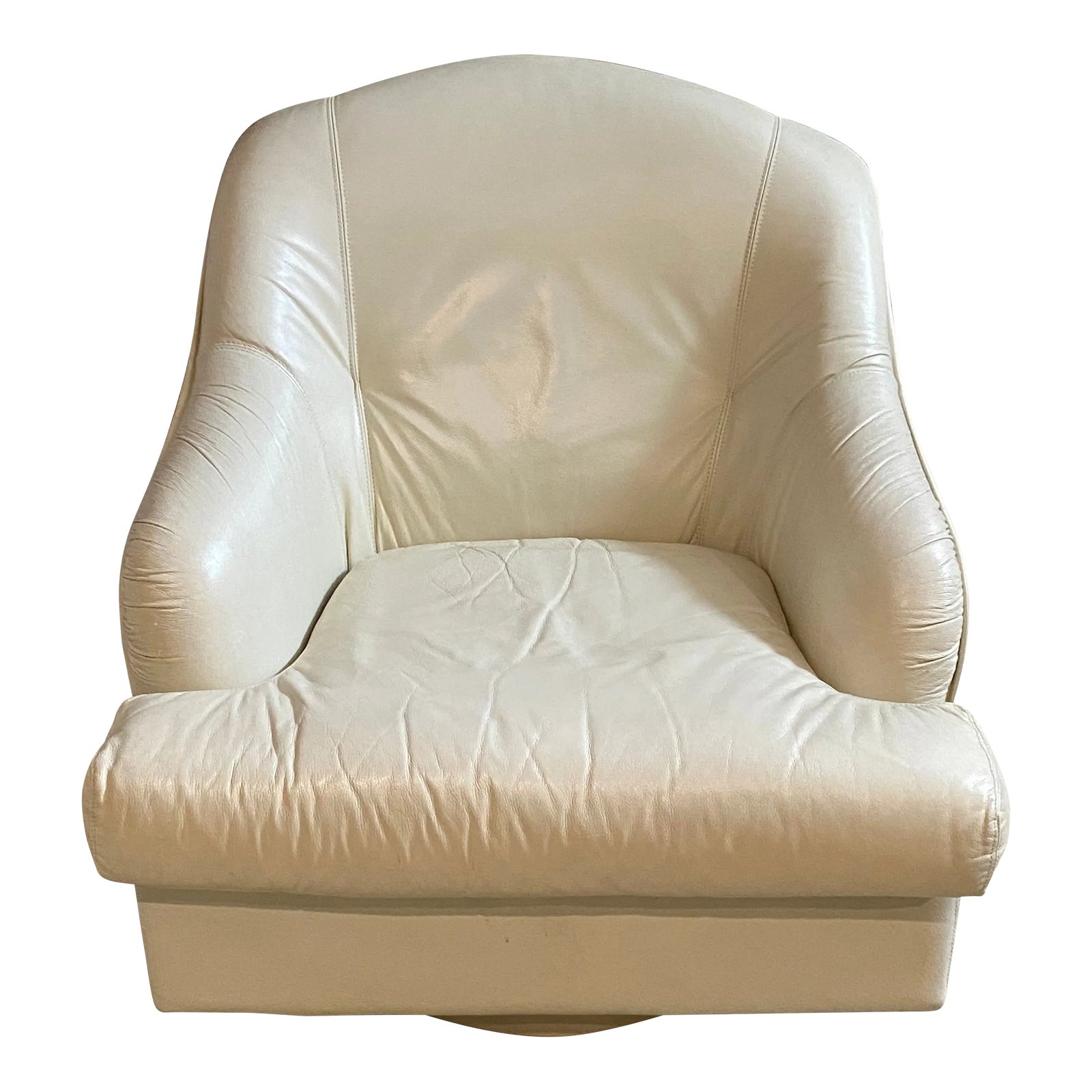 1980s MidCentury Modern Cream Leather Swivel Chair Chairish