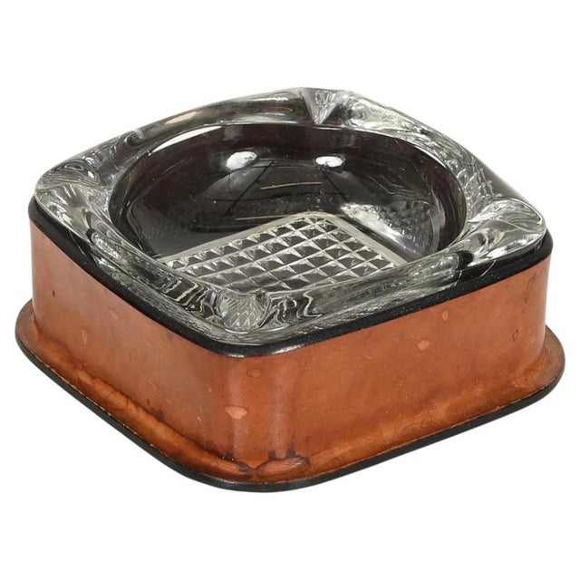 French Leather and Cut Crystal Ashtray attributed to Jacques Adnet, 1960s For Sale - Image 18 of 18