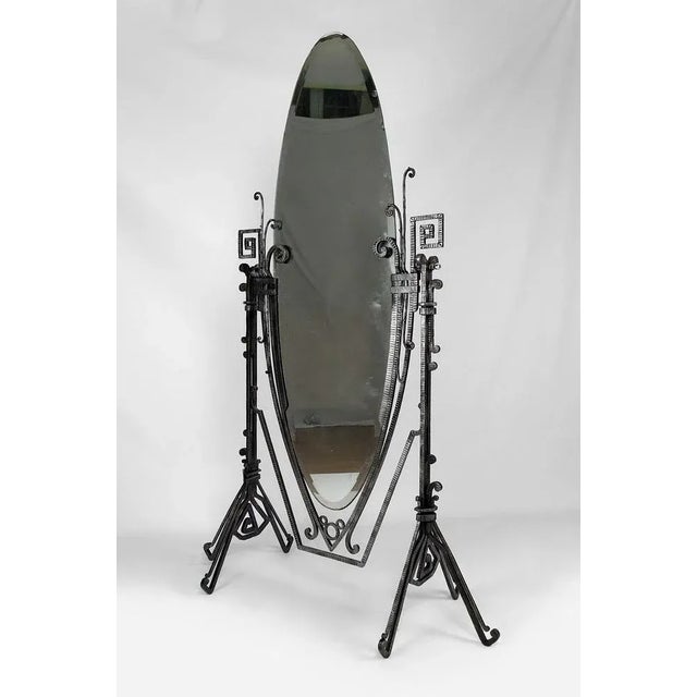 Vintage Art Deco Floor Mirror in Wrought Iron by Edgar-William Brandt, 1920 For Sale - Image 13 of 13
