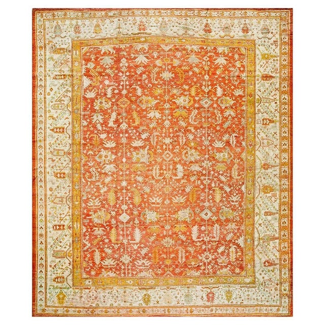 1880s Orange Antique Tribal Rustic Turkish Angora Oushak Rug 11' 10" X14' Handknotted Wool Carpet For Sale - Image 15 of 18