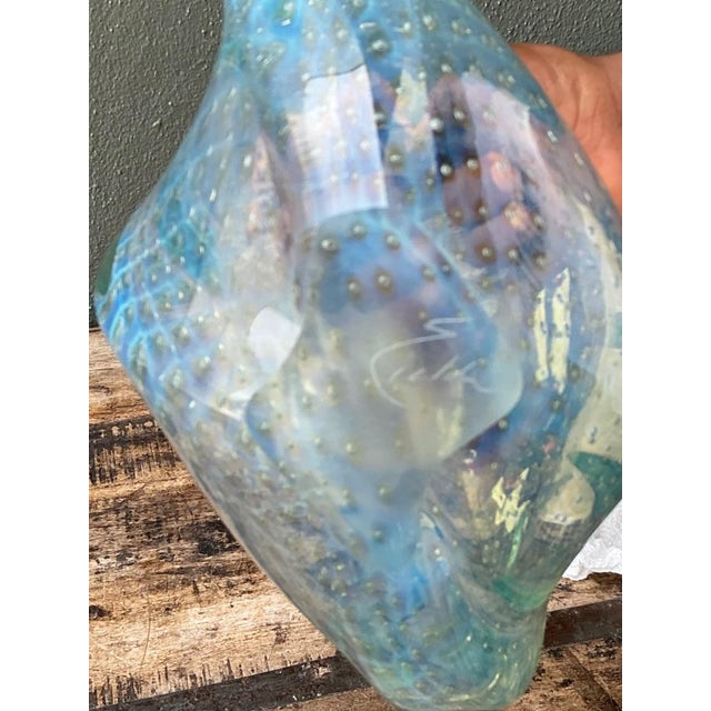 Aqua Vintage Italian Art Glass Vase For Sale - Image 8 of 12