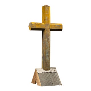 Large Vintage Painted Tin Cross For Sale