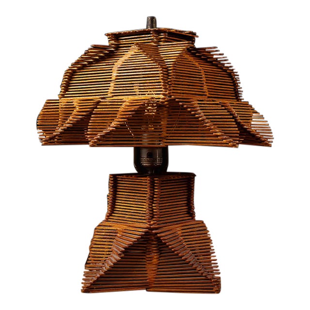 Mid Century Tramp Art Wood Table Lamp For Sale