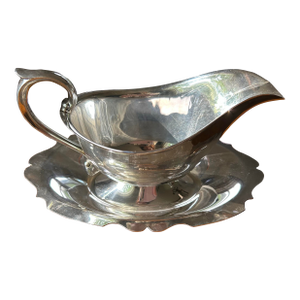 Vintage C. 1970’s Silver-Plate Gravy Boat With Attached Underplate