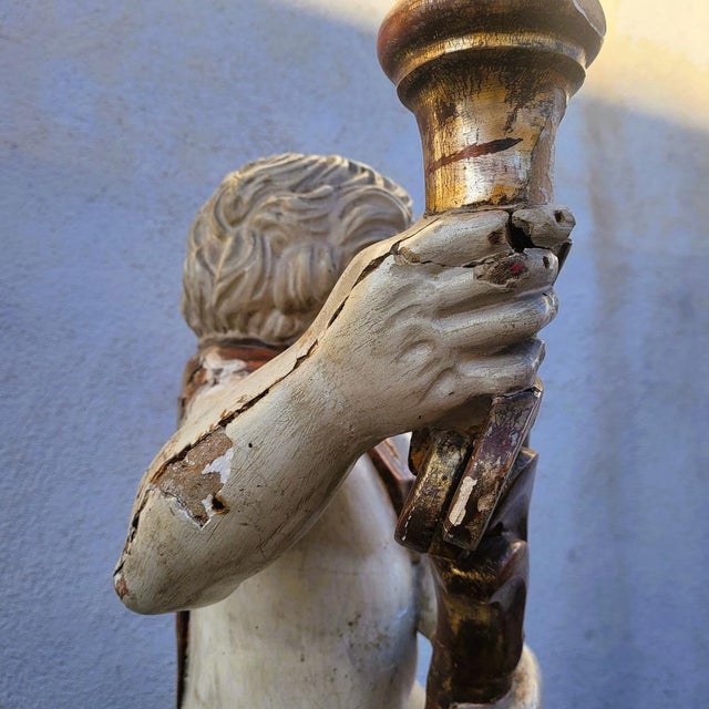 Putto Torch Holder in Lacquered and Gilded Wood, Italy, Late 17th-Early 18th Century For Sale - Image 18 of 18