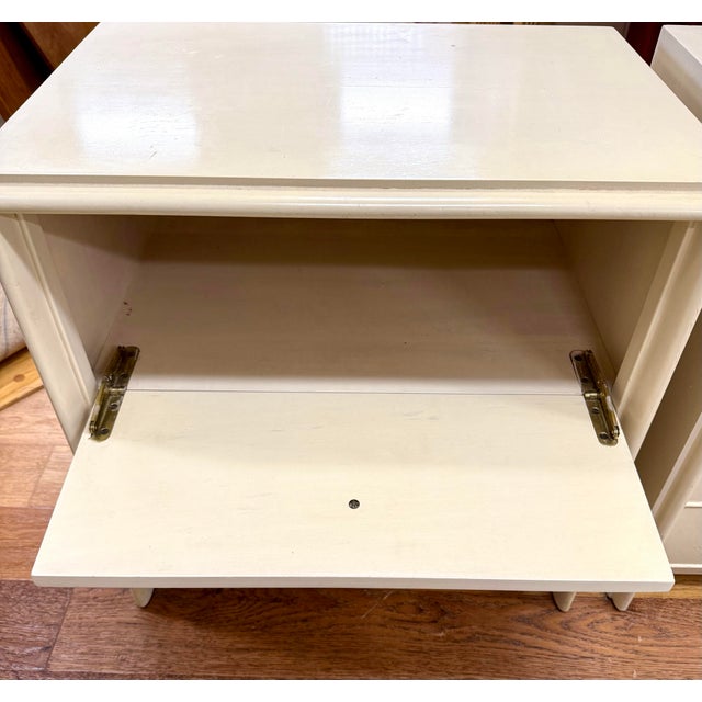 Paul Frankl Paul Frankl for Johnson Furniture Pair of Matching Three Drawer Rare Flip Down Nightstands For Sale - Image 4 of 10