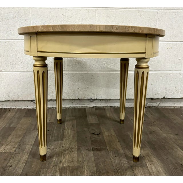 Wood Vintage French Louis XVI Style Round Marble Top Side Table End Table For Sale - Image 7 of 10