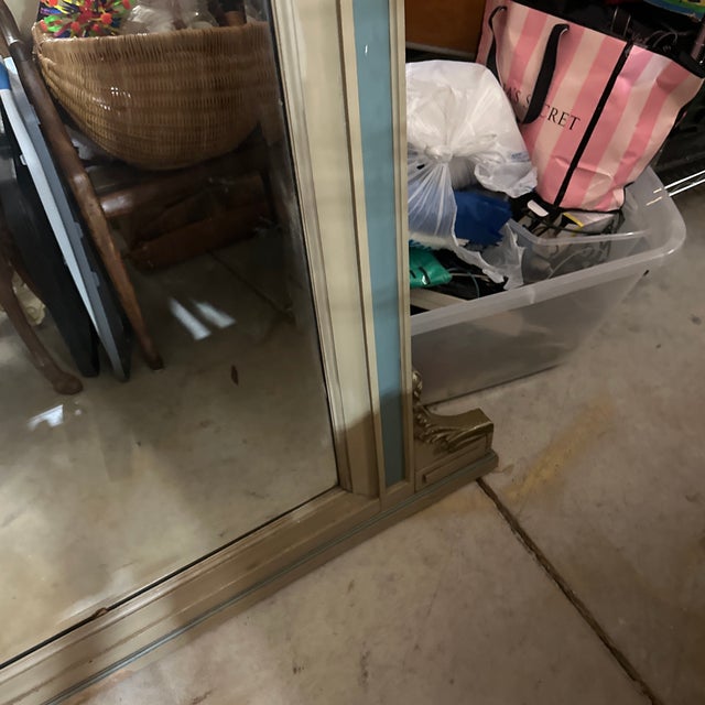 Metal Large Vintage Table Mirror With Blue and Gold Accents For Sale - Image 7 of 8