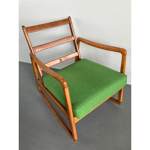 Green Ole Wanscher Model 120 Teak and Upholstery Danish Modern Rocking Chair for France & Son and John Stuart, 1950-60s For Sale - Image 8 of 13
