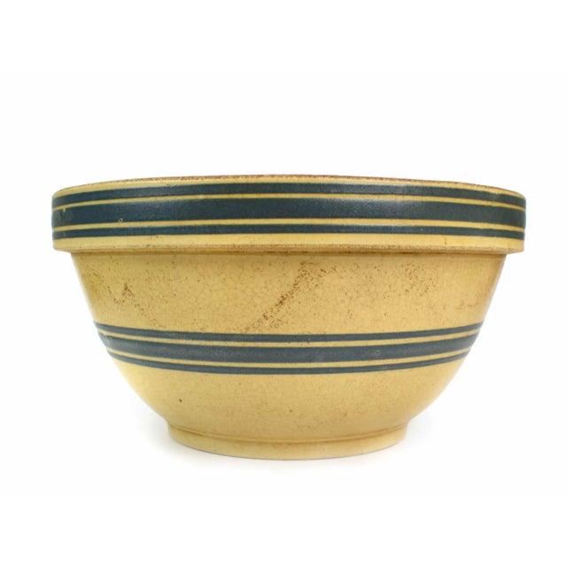 Farmhouse Antique 1900's Large American Stoneware Mixing Bowl With Blue Bands For Sale - Image 3 of 11