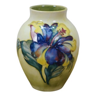 Mid Century British Walter Moorcroft Hibiscus Flower Baluster Bud Vase 5" For Sale