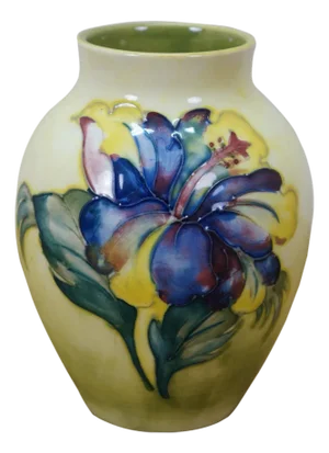 Mid Century British Walter Moorcroft Hibiscus Flower Baluster Bud Vase 5"