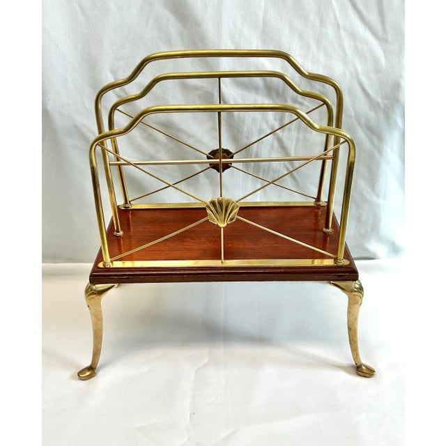 Mid-Century Modern Mid Century Hollywood Regency Brass Magazine Rack - Art Nouveau Scallop Design Rack For Sale - Image 3 of 8