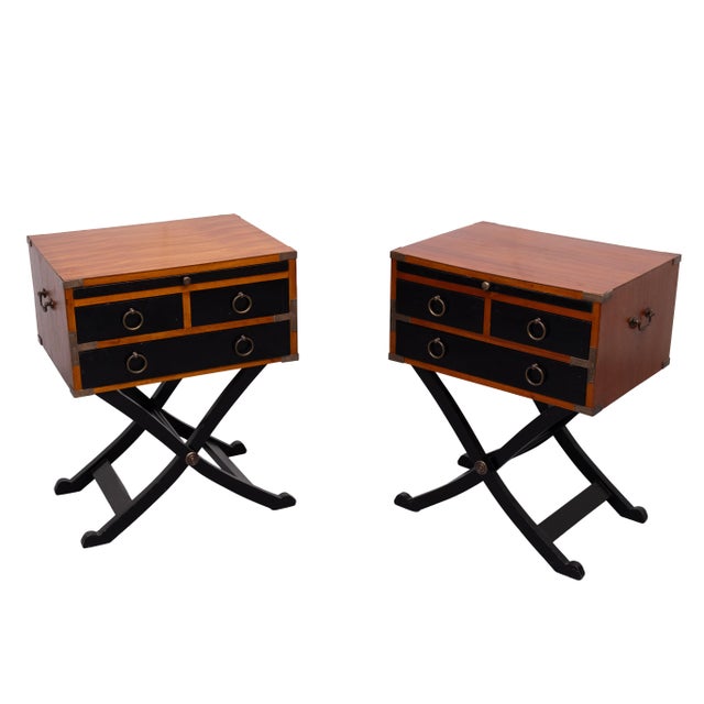 Wood Model Bombay Campaign Nightstands, England, 1970s, Set of 2 For Sale - Image 7 of 13