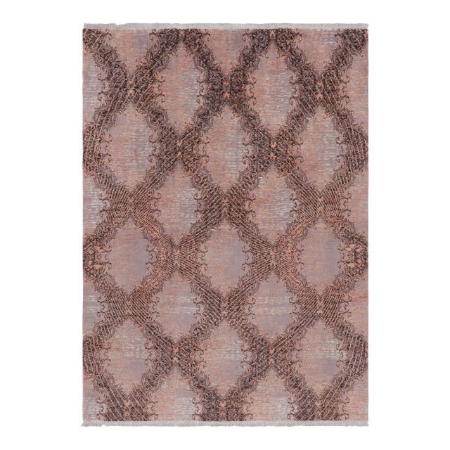 Rug & Kilim’s Modern Classics Rug, Mauve Medallions in Pink Trellises “Vagireh” For Sale