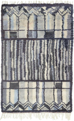 Scandinavian Wool Rya Rug with Graphic Pattern, 1970s