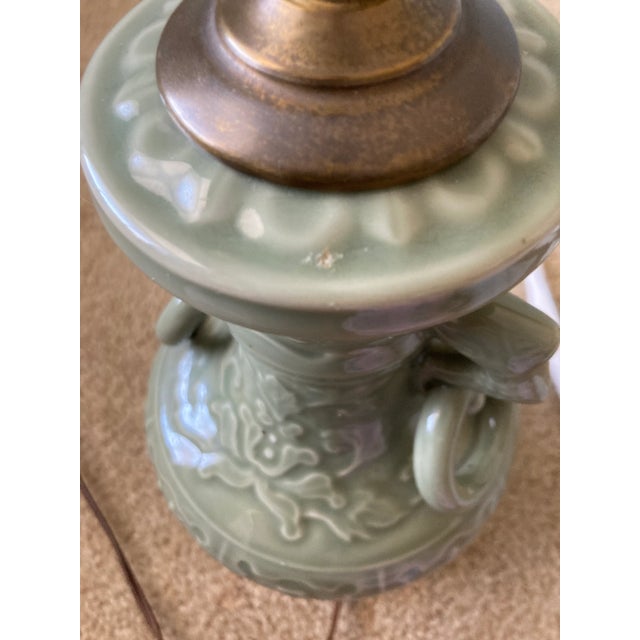 Mid 20th Century Deep Green Celadon and Brass Chinese Table Lamp For Sale - Image 9 of 10
