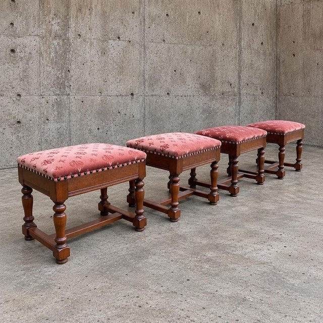 2000 - 2009 Vintage Stools in Velvet, 1950s, Set of 4 For Sale - Image 5 of 5