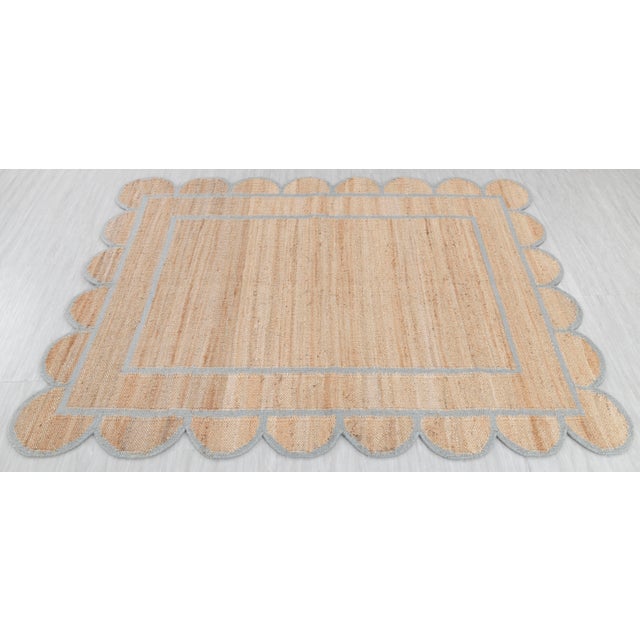 Boho Chic Gray Jute Wool Premium Handwoven (Not Braided) Scalloped Rug 2x4Ft. For Sale - Image 3 of 12