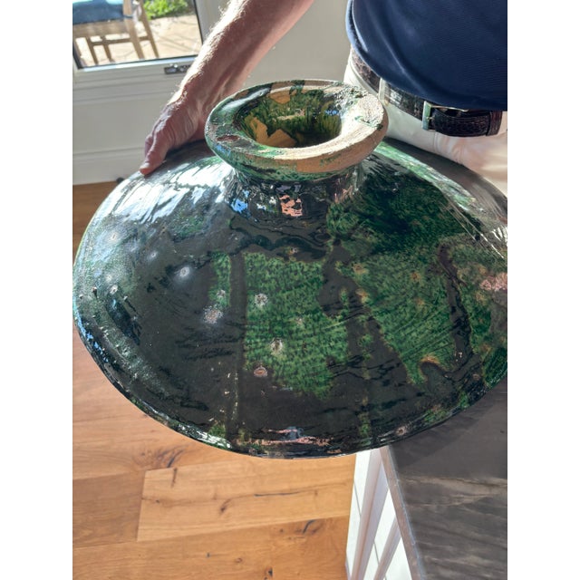 Late 19th Century Large French Late 19th Century Castelnaudary Green Terra Cotta Plateau Bowl For Sale - Image 5 of 9