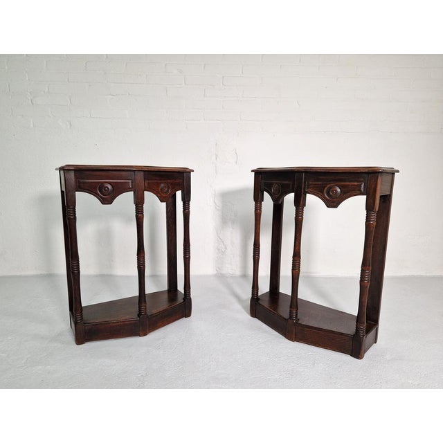 1920s Vintage English Carved Oak Side Tables, 1920s, Set of 2 For Sale - Image 5 of 12