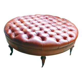 Large Custom Made Tufted Leather Ottoman For Sale