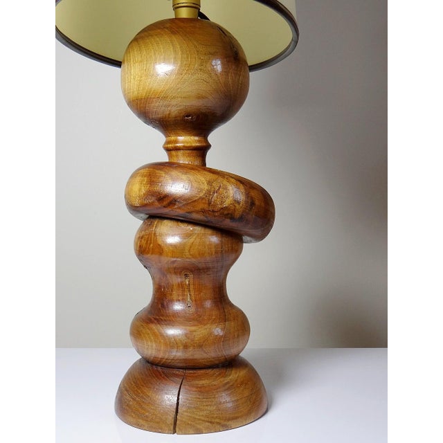 Vintage Scandinavian Style Table Lamp in Carved Turned Wood, 1960s For Sale - Image 9 of 16