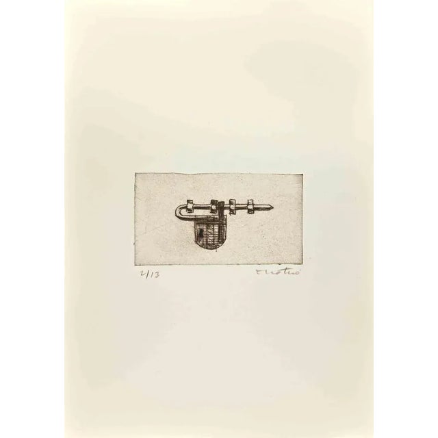 Latch is an Etching realized by Enotrio Pugliese in 1963. Limited edition of 13 copies numbered and signed by the artist....