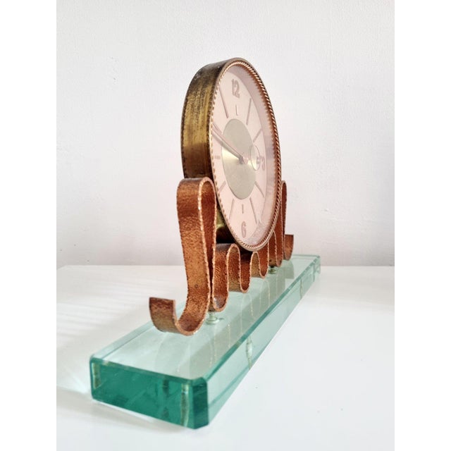 Mid-Century Italian Table Clock in Copper and Glass, Italy, 1950s For Sale - Image 6 of 11