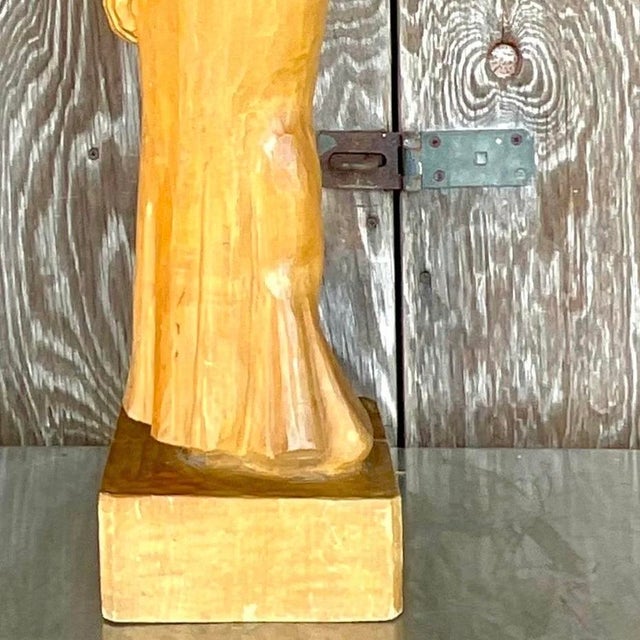 Khaki Vintage Boho Carved Sculpture of Woman For Sale - Image 8 of 13