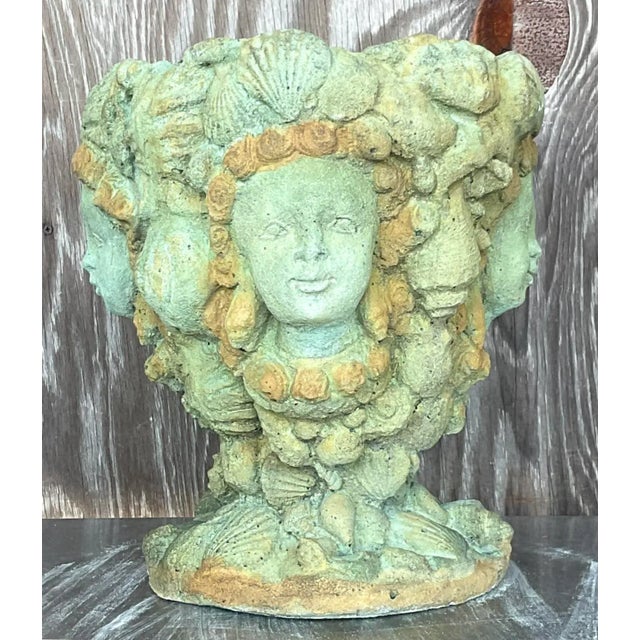 The Vintage Boho Tinted Cast Concrete Mermaid Planter combines whimsical charm with American bohemian style. Featuring a...