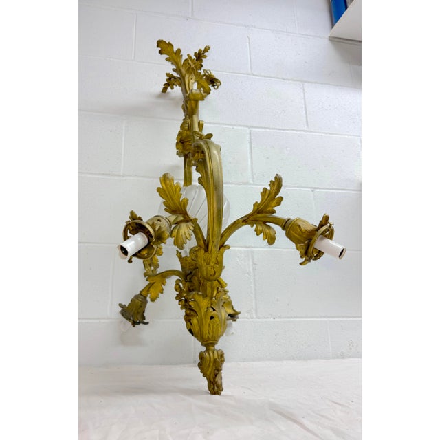 Large Antique Ornate Louis XV Dore Bronze French Ceiling Chandelier Fixture For Sale - Image 13 of 15