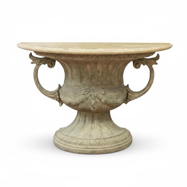 Neoclassical 20th-C. Neoclassical Style Urn Form Demilune Console Tables With Tessellated Marble Tops, Pair For Sale - Image 3 of 6