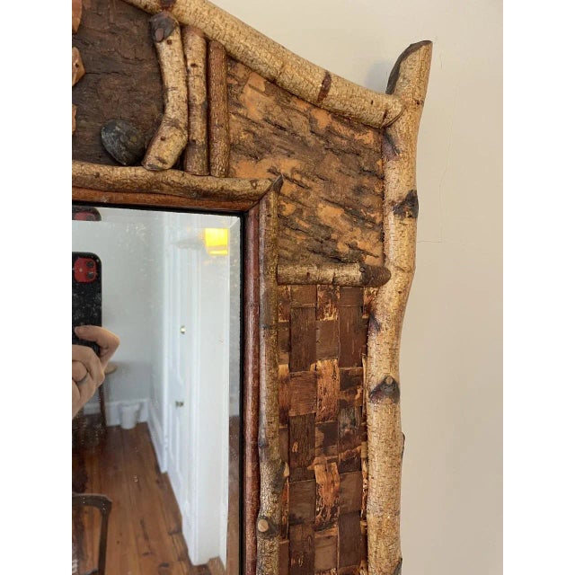 Early 21st Century Adirondack Style Beveled Glass Mirror Signed on the Back E. Albright and Dated 2009 For Sale - Image 5 of 10