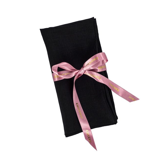 Contemporary Black Linen Napkins, Set of 4 For Sale - Image 3 of 9