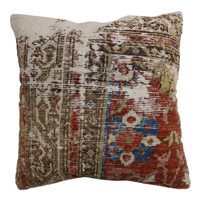 Worn Antique Rug Pillow - 1'8" x 1'8" For Sale