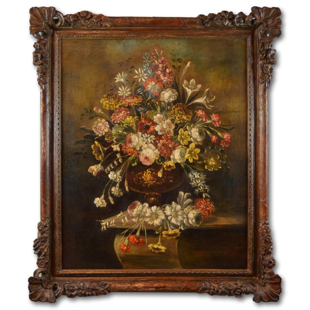Scuola Toscana, Still Life with Flowers, 1860, Oil on Canvas For Sale - Image 7 of 8