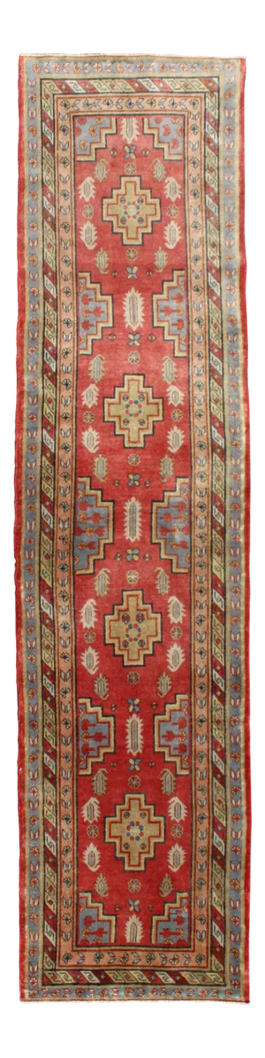 Antique Khotan Runner From Turkestan With Geometric Medallions in Red Background