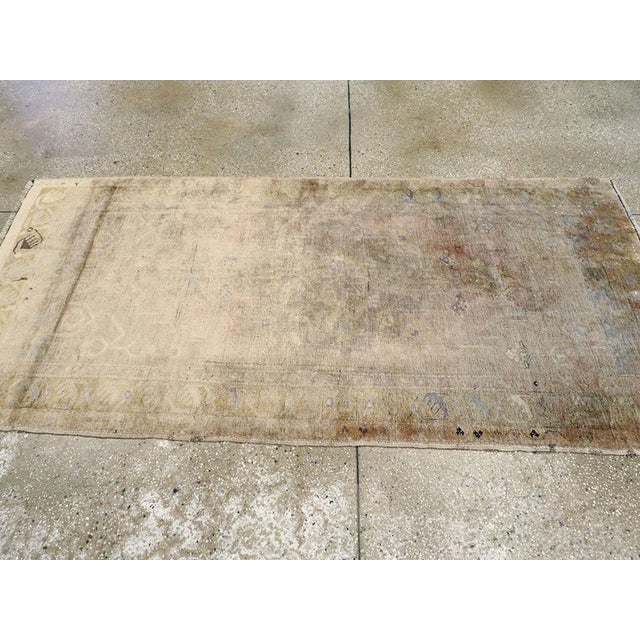 Textile Mid-20th Century Handmade Turkish Oushak Throw Rug in Muted Neutral Tones For Sale - Image 7 of 9